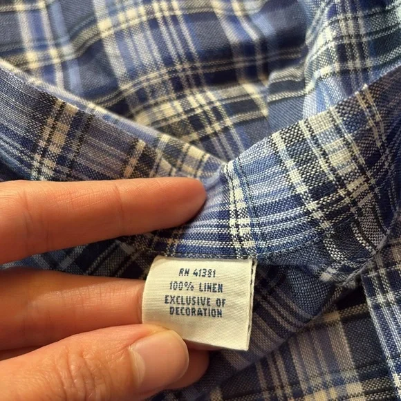 Ralph Lauren Blue Plaid Linen Button Down Shirt sz 4XLT - Picture 7 of 9